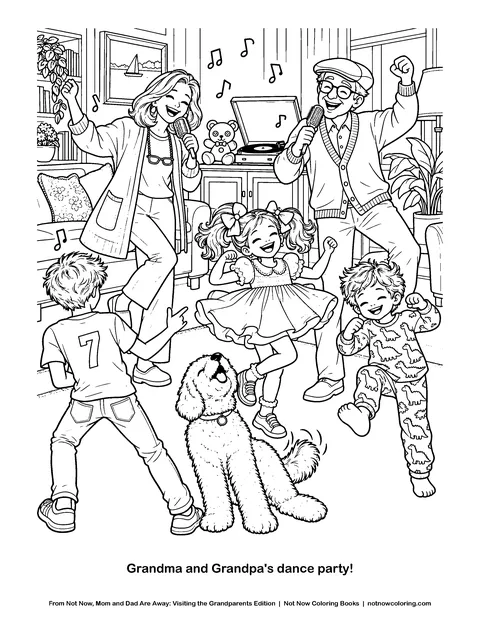 Coloring page: Grandma and Grandpa's dance party!