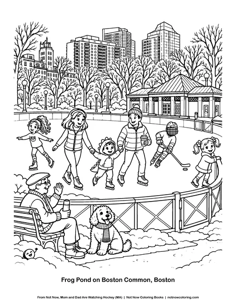 Coloring page: Skating on Frog Pond