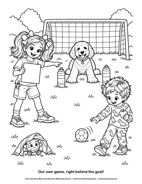 Coloring page: Our own game, right behind the goal!