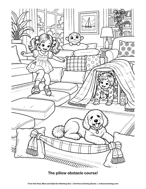 Coloring page: The pillow obstacle course!