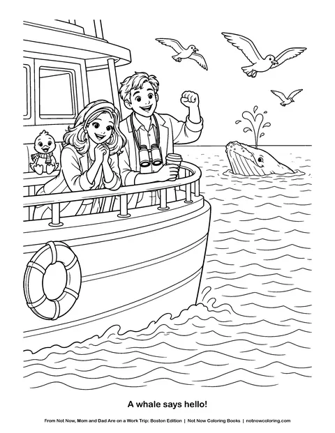 Coloring page: A whale says hello!