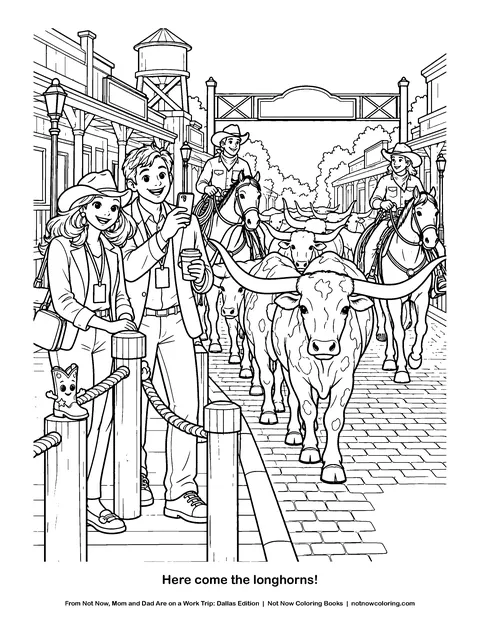 Coloring page: Here come the longhorns!